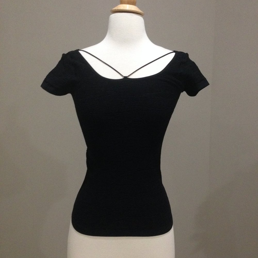 New black stretch fitted top with low-back
